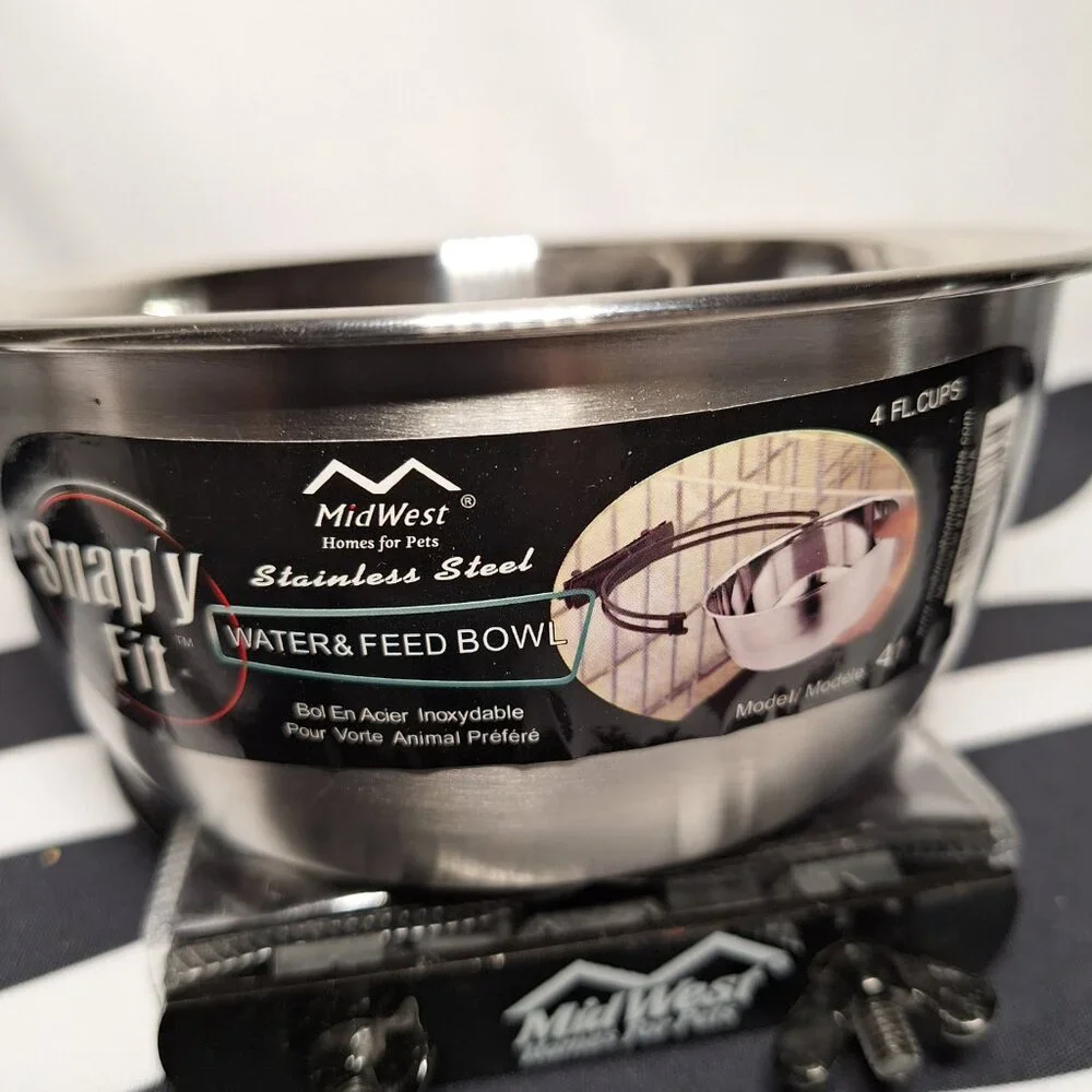 NWT Midwest Snap'y Fit Stainless Steel Water & Feed Bowl - 1 quart (4 cups)